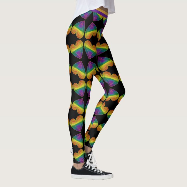 Gay LGBTQ Pride Month Love Rainbow Heart Pattern Leggings (Right)