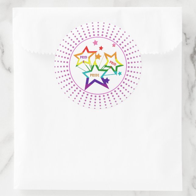 Gay LGBTQ Pride Month Stars Colourful Rainbow Classic Round Sticker (Bag)