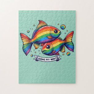 gay LGBTQ rainbow fish Jigsaw Puzzle