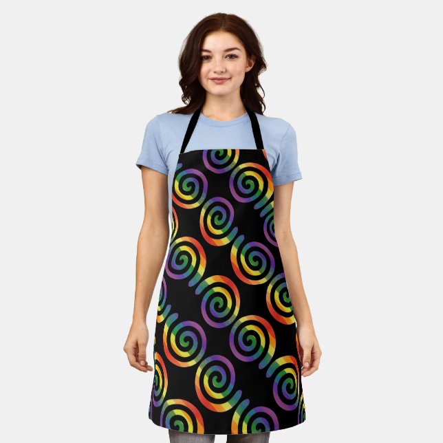 Gay LGBTQ Rainbow Love Watercolor Pattern Apron (Worn)