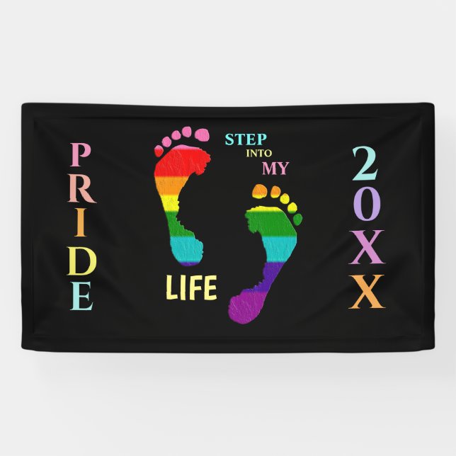 Gay LGBTQ Rainbow Pride Month Step My Life Feet Banner (Horizontal)
