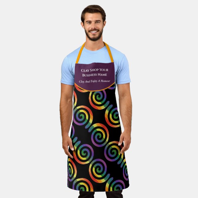 Gay LGBTQ Rainbow Pride Stripe Business Name Apron (Worn)