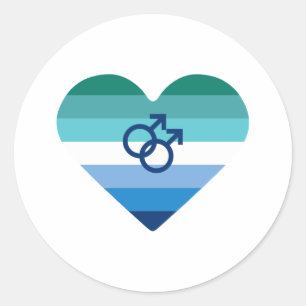 Gay Male Azure MLM Heart Classic Round Sticker