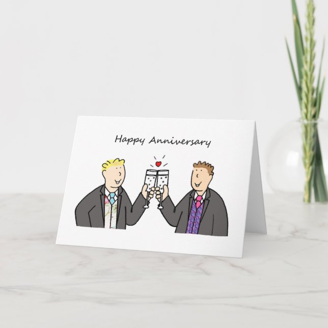 Gay Male Couple Happy Anniversary Grooms Card (Front)