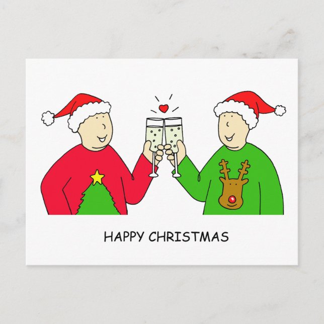 Gay Male Couple Happy Christmas Holiday Postcard (Front)