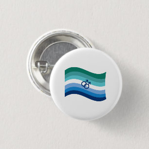 Gay Male Love Pride Azure Wavy Flag 3 Cm Round Badge