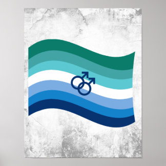 Gay Male Love Pride Azure Wavy Flag Poster
