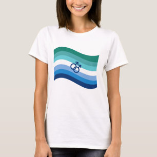 Gay Male Love Pride Azure Wavy Flag T-Shirt