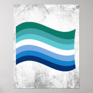 Gay Male Pride Azure Wavy Flag Poster