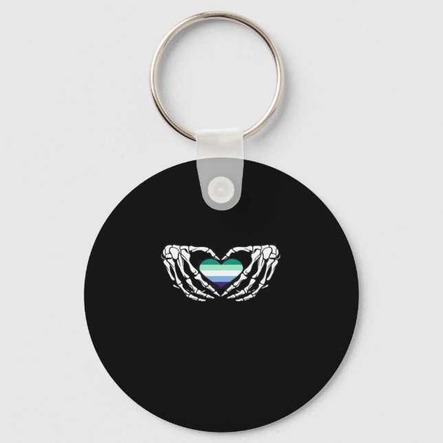 Gay Male Pride Skeleton Halloween Mlm Goth Heart C Key Ring (Front)