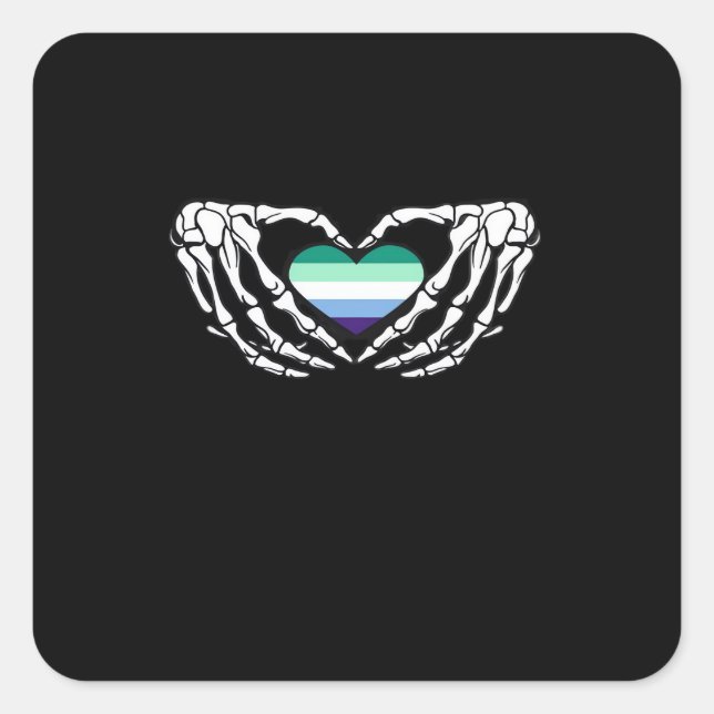Gay Male Pride Skeleton Halloween Mlm Goth Heart C Square Sticker (Front)
