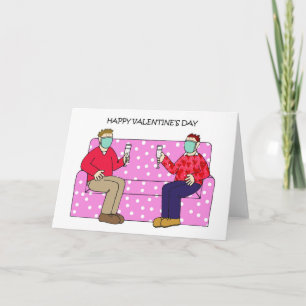 Gay Male Valentine Couple Wearing Face Masks Card