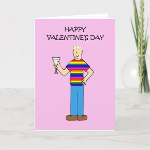 Gay Male Valentine Man in Rainbow T-Shirt Holiday Card