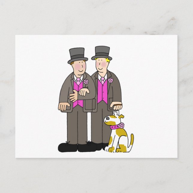Gay Marriage Congratulations Two Men and a Dog Postcard (Front)
