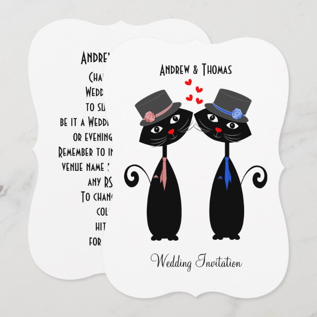 Gay Marriage Cool Cat Grooms Wedding Invitation (Front/Back)