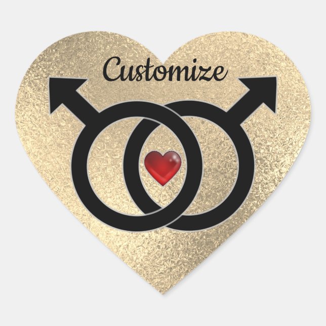 Gay Marriage Gold Heart Sticker (Front)