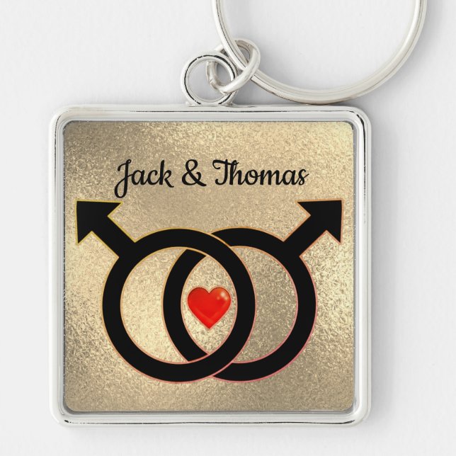 Gay Marriage Gold Premium Square Key Chain (Front)