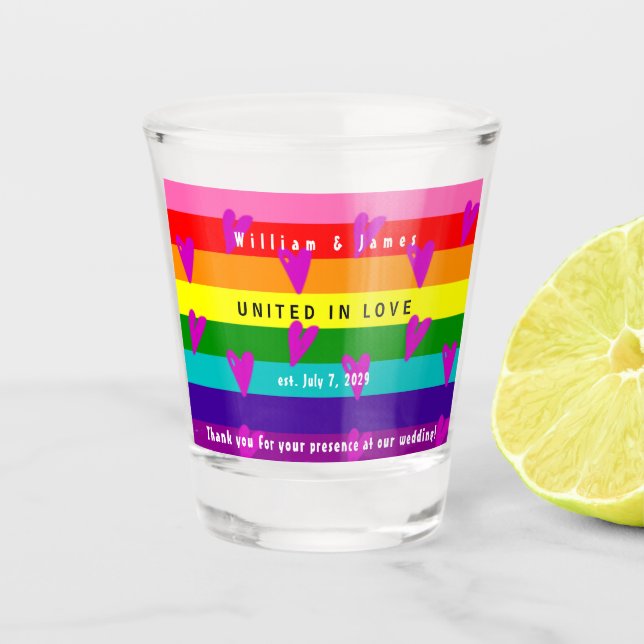 Gay Marriage LGBTQ Wedding Thank You Shot Glass (Front)