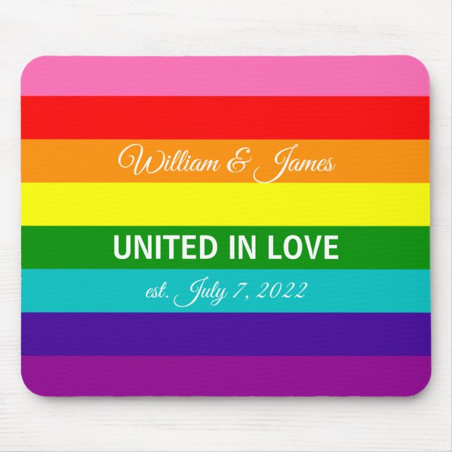 Gay Marriage Rainbow Flag LGBT Custom Text Mouse Mat (Front)