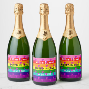 Gay Marriage Rainbow Flag Original 8 Stripes LGBT Sparkling Wine Label