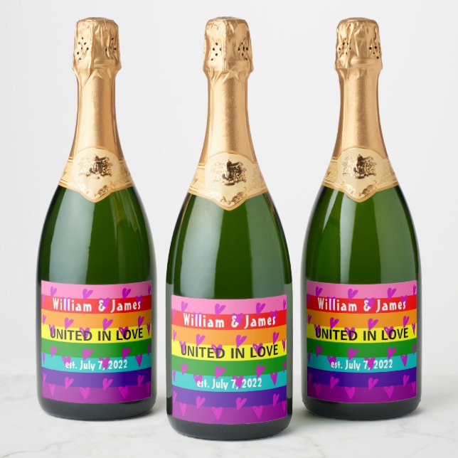 Gay Marriage Rainbow Flag Original 8 Stripes LGBT Sparkling Wine Label (Bottles)
