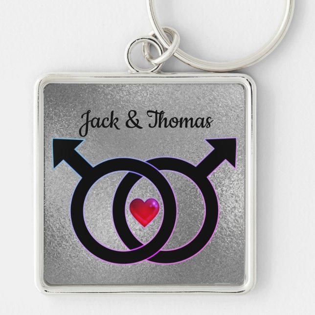 Gay Marriage Silver Premium Square Key Chain (Front)