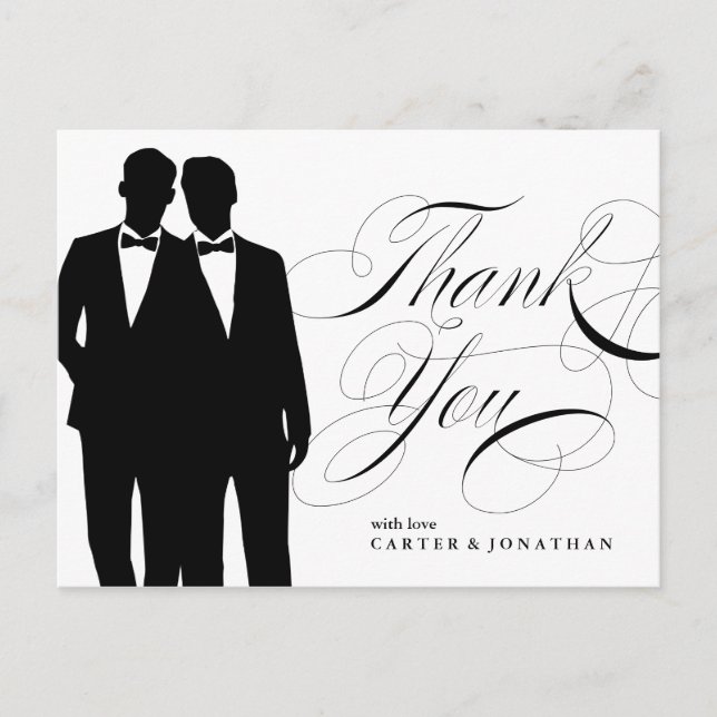 Gay Marriage Thank You Postcard Two Grooms (Front)