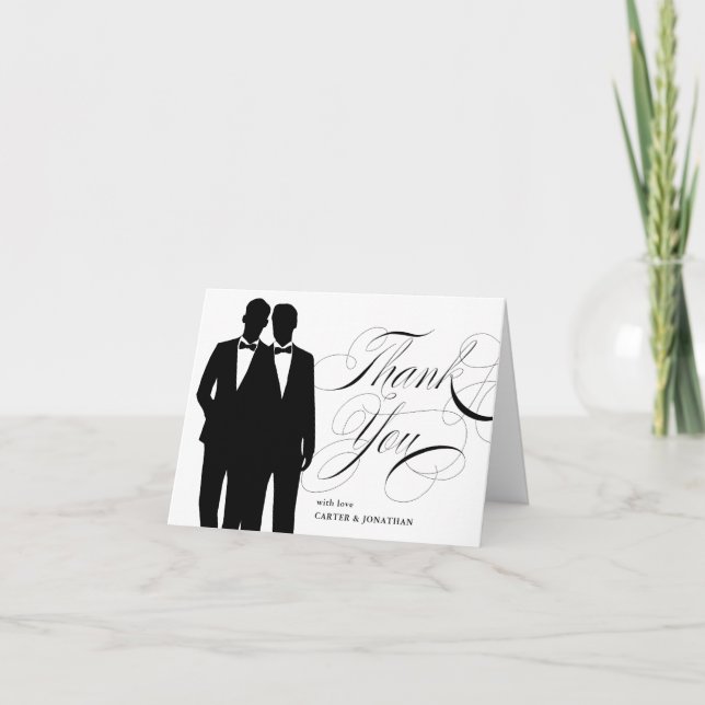 Gay Marriage Two Grooms Wedding Thank You Card (Front)