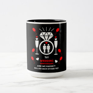 Gay Men 1sth Wedding Anniversary Banner Two-Tone Coffee Mug