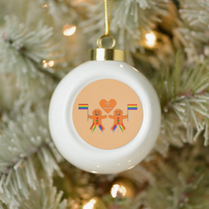 Gay Men Christmas Gingerbread Couple Ceramic Ball Christmas Ornament
