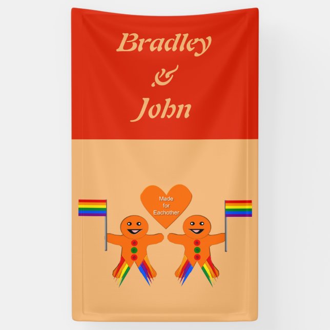 Gay Men Christmas Gingerbread Couple Custom Banner (Vertical)