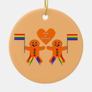 Gay Men Christmas Gingerbread Couple Custom Ceramic Tree Decoration