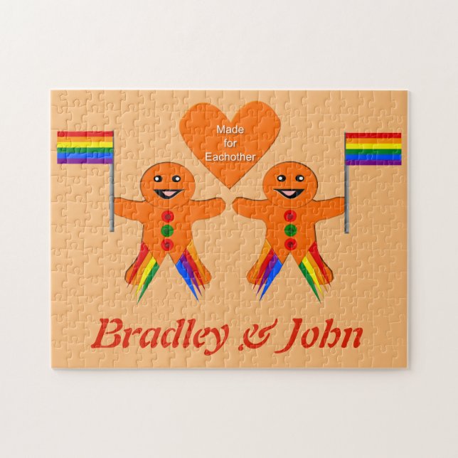 Gay Men Christmas Gingerbread Couple Custom Jigsaw Puzzle (Horizontal)
