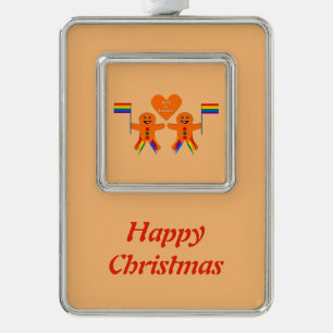 Gay Men Christmas Gingerbread Couple Custom Silver Plated Framed Ornament