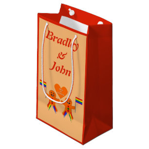 Gay Men Christmas Gingerbread Couple Custom Small Gift Bag
