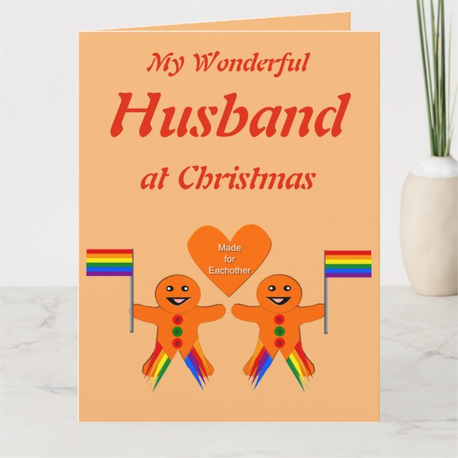 Gay Men Christmas Gingerbread Couple Husband Card (Front)