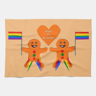 Gay Men Christmas Gingerbread Couple Tea Towel
