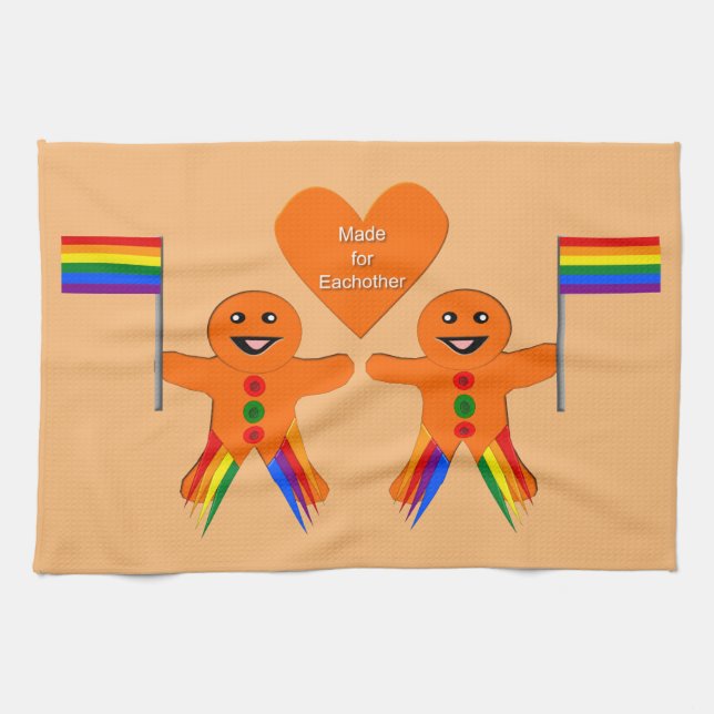 Gay Men Christmas Gingerbread Couple Tea Towel (Horizontal)