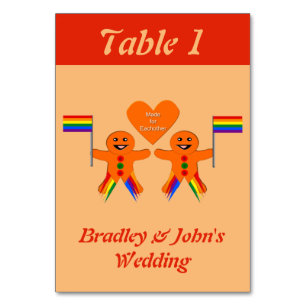 Gay Men Christmas Gingerbread Couple Wedding Table Number