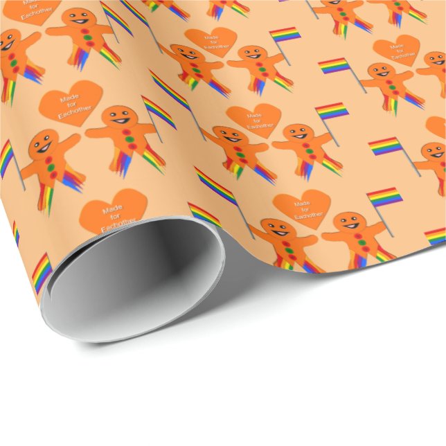Gay Men Christmas Gingerbread Couple Wrapping Paper (Roll Corner)