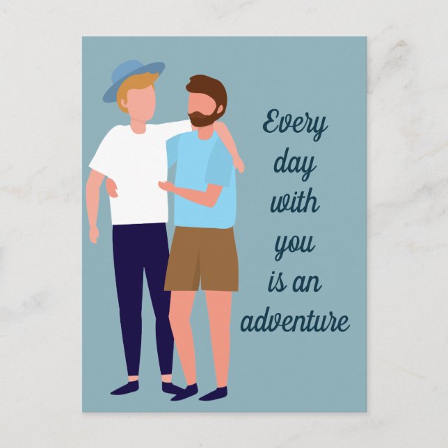 Gay Men Couple in Love Anniversary Custom Quote Postcard (Front)