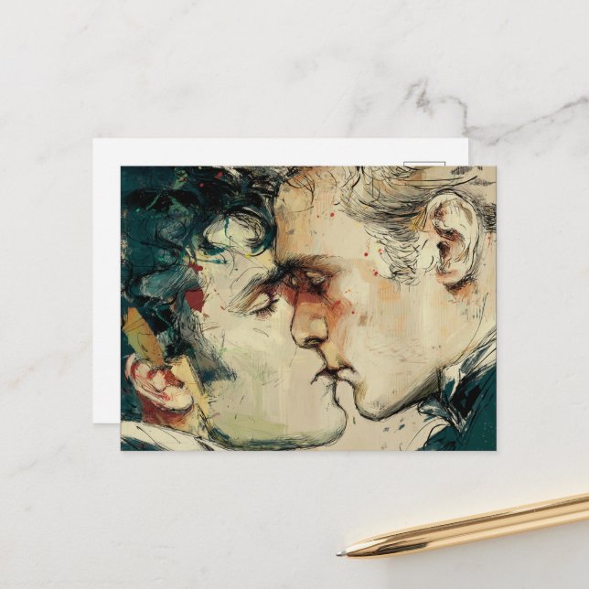Gay Men Kiss Each Other the Beauty of Love Postcard (Front/Back In Situ)