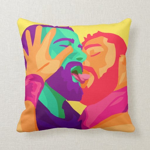 Image of Gay Men Kissing, Rainbow Art, Colourful Pillow