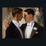 Gay men on their wedding day poster<br><div class="desc">Oil painting of two handsome young gay men in tuxedos on their wedding day.

Crafted using generative algorithms and Photoshop. This is another 100% original Snuggle Hamster design.</div>