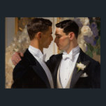 Gay men on their wedding day poster<br><div class="desc">Oil painting of two handsome young gay men in tuxedos on their wedding day.

Crafted using generative algorithms and Photoshop. This is another 100% original Snuggle Hamster design.</div>
