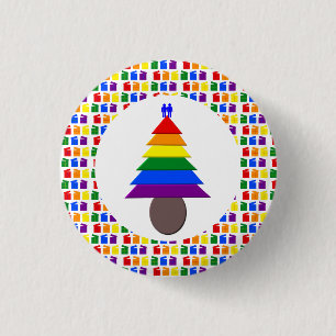 Gay Men Rainbow Christmas Tree and Presents 3 Cm Round Badge