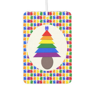 Gay Men Rainbow Christmas Tree and Presents Car Air Freshener