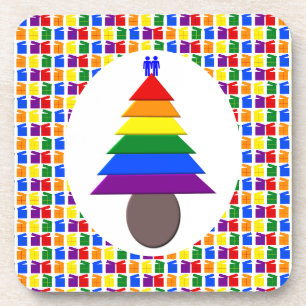 Gay Men Rainbow Christmas Tree and Presents Coaster