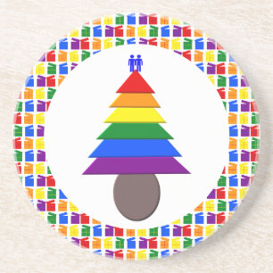 Gay Men Rainbow Christmas Tree and Presents Coaster