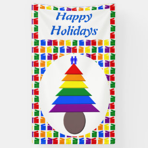 Gay Men Rainbow Christmas Tree and Presents Custom Banner